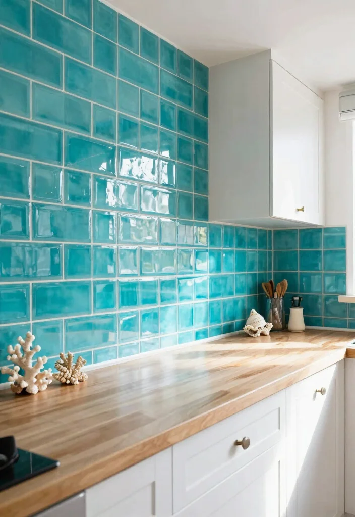 18 Blue Tile Backsplash Kitchen Ideas That Pop Beautifully 6 18 Blue Tile Backsplash Kitchen Ideas That Pop Beautifully - 6. Bright Aqua Glass Tiles 1