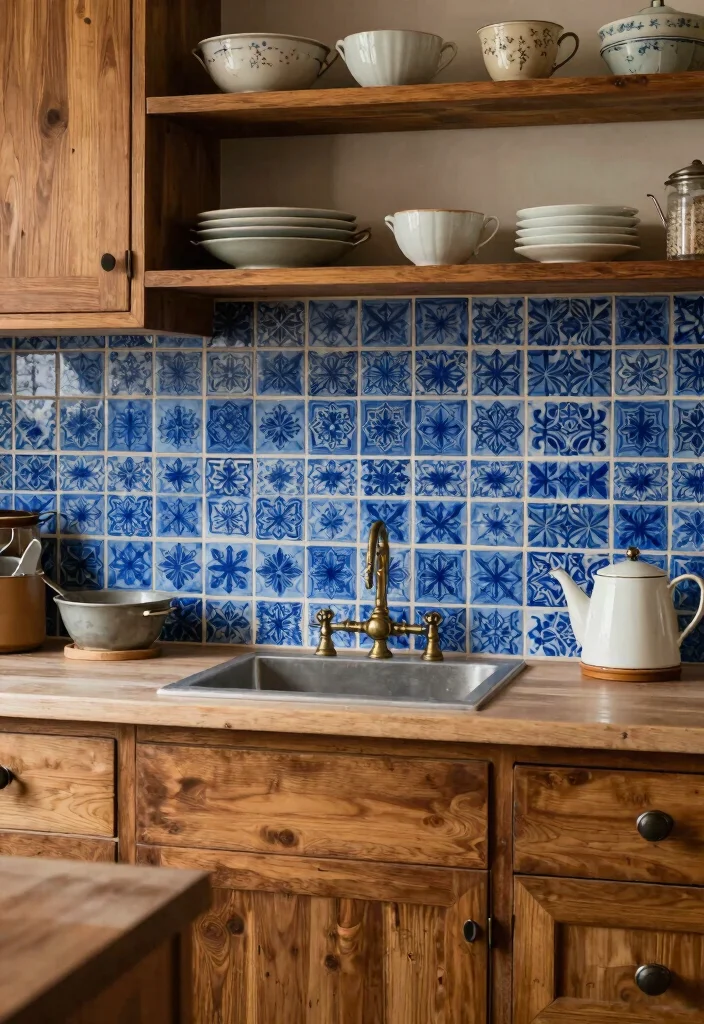 18 Blue Tile Backsplash Kitchen Ideas That Pop Beautifully 7 18 Blue Tile Backsplash Kitchen Ideas That Pop Beautifully - 7. Vintage Blue Encaustic Tiles 1