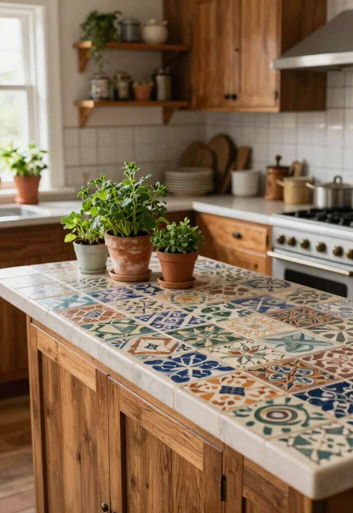 18 Farmhouse Kitchen Countertops Ideas With Rustic Beauty - 10. Vintage Tile Countertops 1
