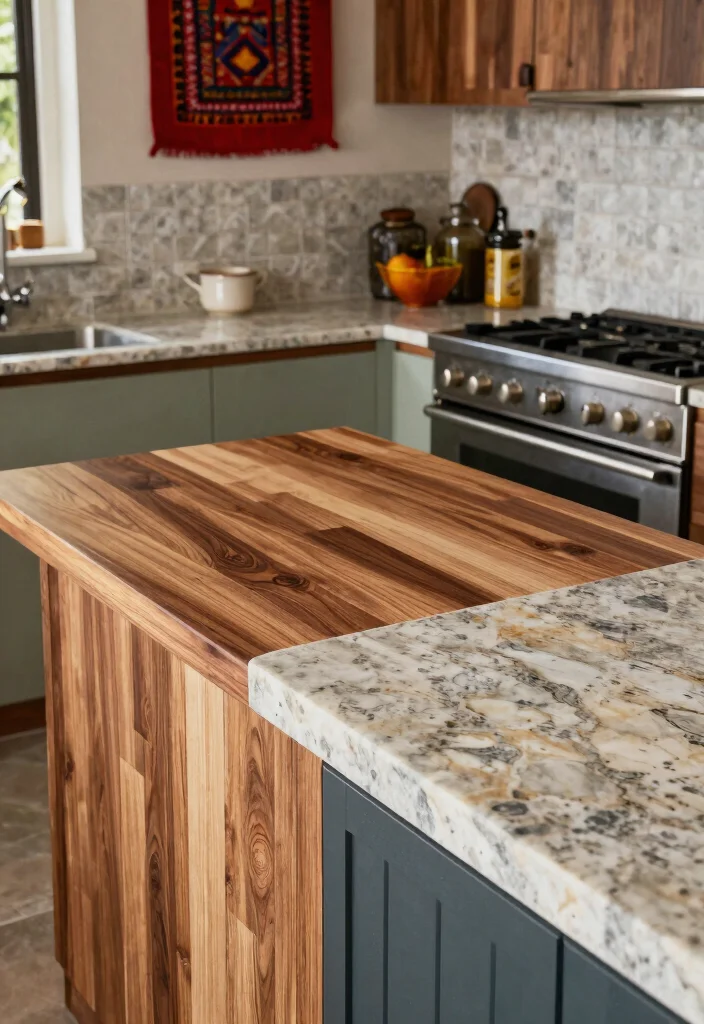 18 Farmhouse Kitchen Countertops Ideas With Rustic Beauty - 14. Mixed Material Countertops 1