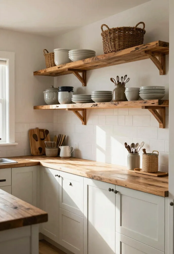 18 Farmhouse Kitchen Countertops Ideas With Rustic Beauty - 16. Open Shelf Countertops 1