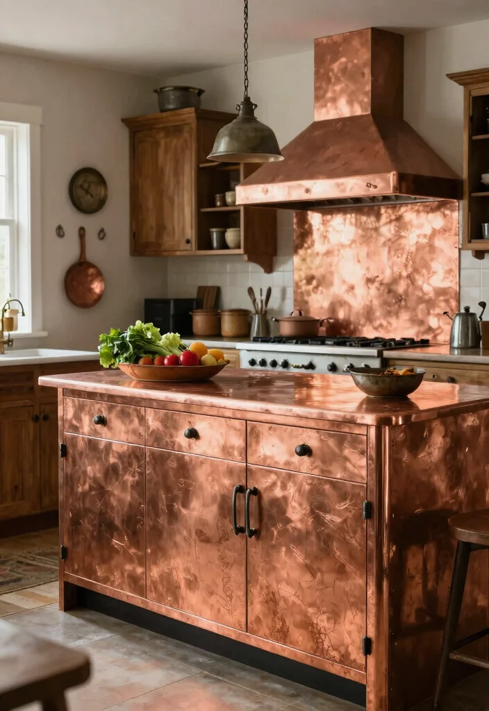 18 Farmhouse Kitchen Countertops Ideas With Rustic Beauty - 17. Copper Top Counters 1