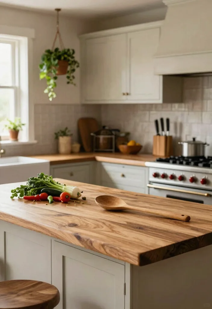 18 Farmhouse Kitchen Countertops Ideas With Rustic Beauty - 2. Butcher Block Elegance 1