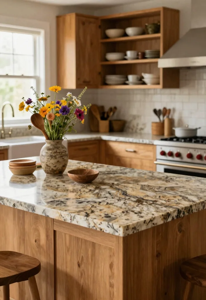 18 Farmhouse Kitchen Countertops Ideas With Rustic Beauty - 3. Granite with a Rustic Twist 1