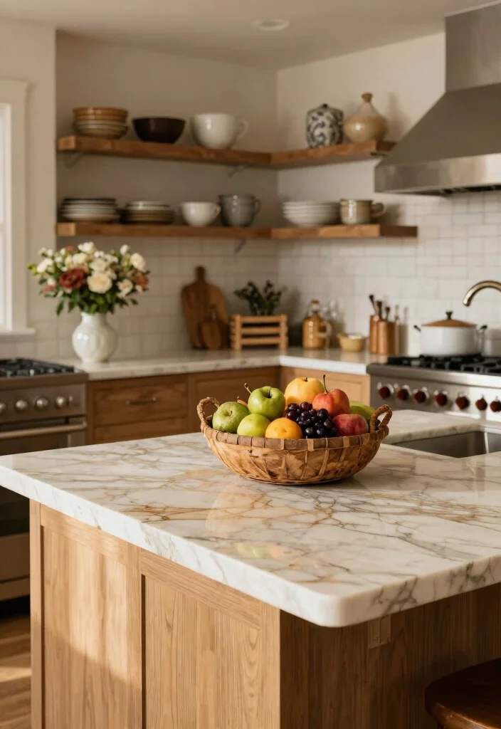18 Farmhouse Kitchen Countertops Ideas With Rustic Beauty - 7. Marble with a Rustic Flair 1