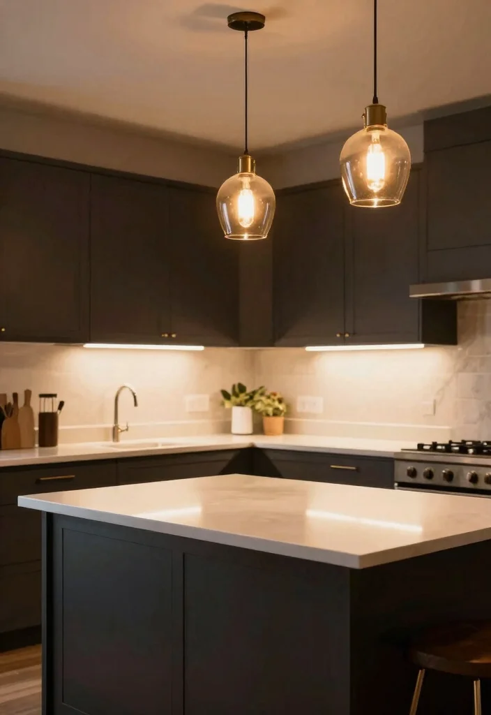 18 Kitchen Dark Cabinets Ideas With Bold Sophistication - 12. Utilize Lighting Effectively 1