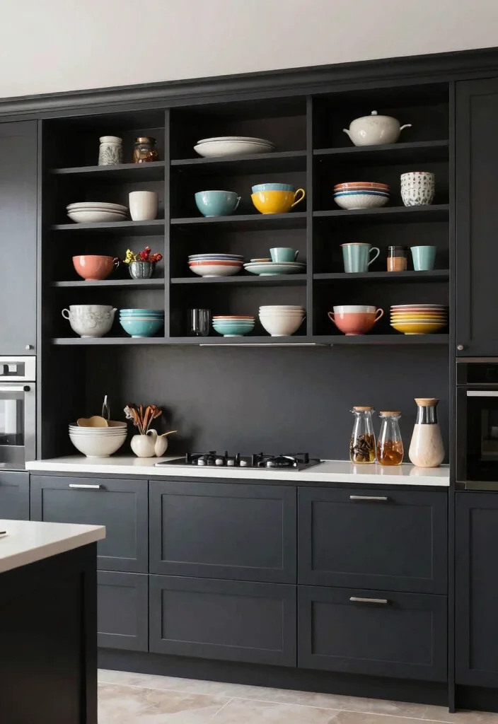 18 Kitchen Dark Cabinets Ideas With Bold Sophistication - 6. Opt for Open Shelving 1