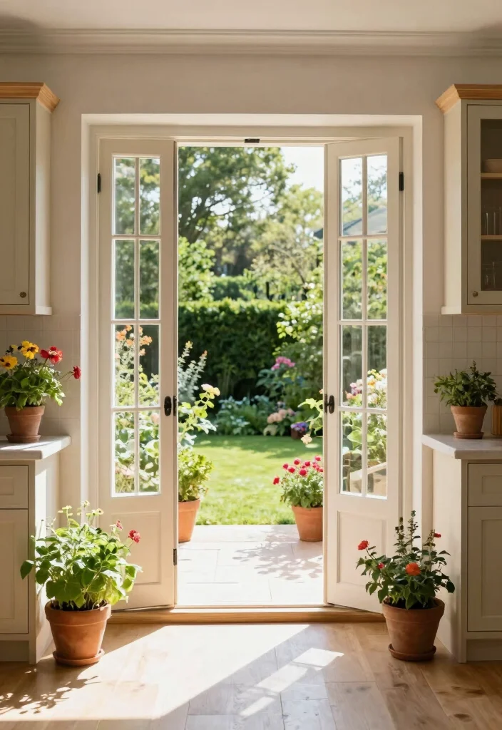 18 Kitchen Ideas With Windows That Brighten the Space 11 18 Kitchen Ideas With Windows That Brighten the Space - 11. French Doors Leading to Outdoor Spaces 1