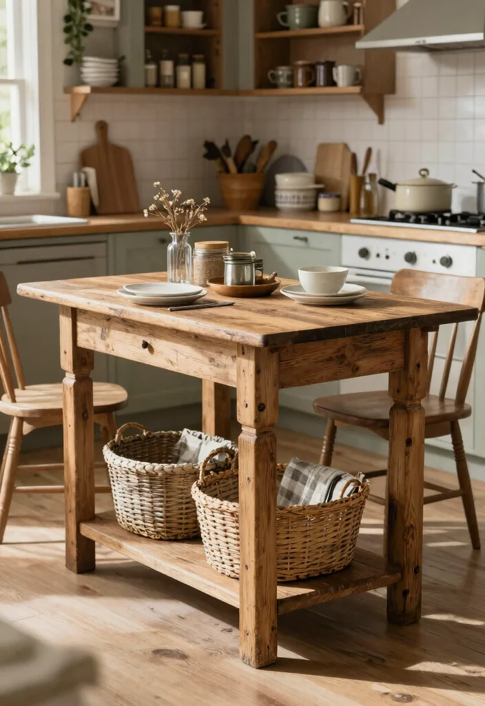 18 Kitchen Table With Storage Ideas That Save Space - 11. Vintage Farmhouse Table 1