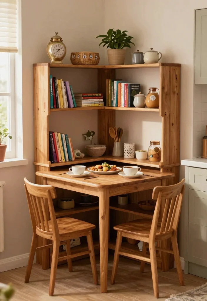 18 Kitchen Table With Storage Ideas That Save Space - 13. Corner Table with Built-in Shelves 1