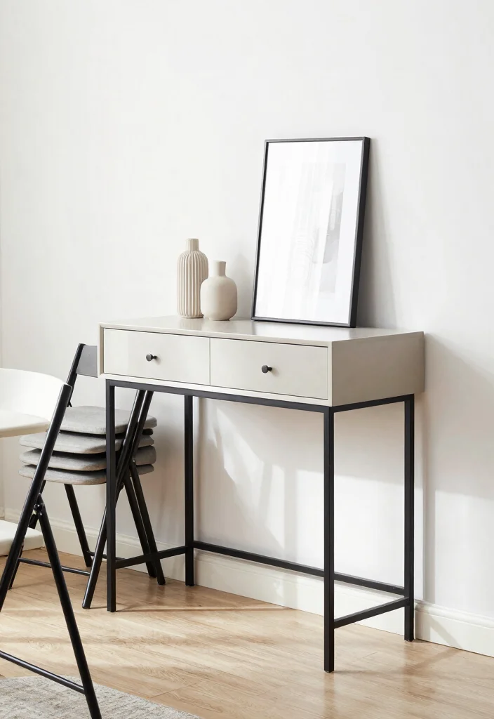 18 Kitchen Table With Storage Ideas That Save Space - 6. Console Table with Folding Chairs 1