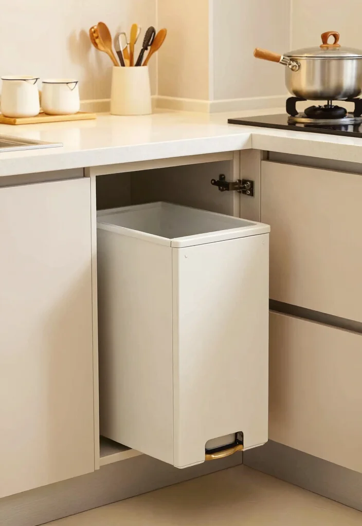 18 Kitchen Trash Can Cabinet Ideas That Hide Clutter 6 18 Kitchen Trash Can Cabinet Ideas That Hide Clutter - 6. Hidden Trash Can Near the Cooking Area 1