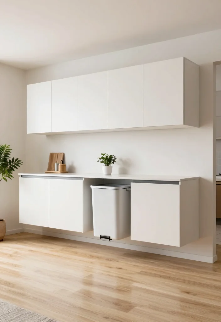 18 Kitchen Trash Can Cabinet Ideas That Hide Clutter 8 18 Kitchen Trash Can Cabinet Ideas That Hide Clutter - 8. Floating Cabinets with Trash Bins 1