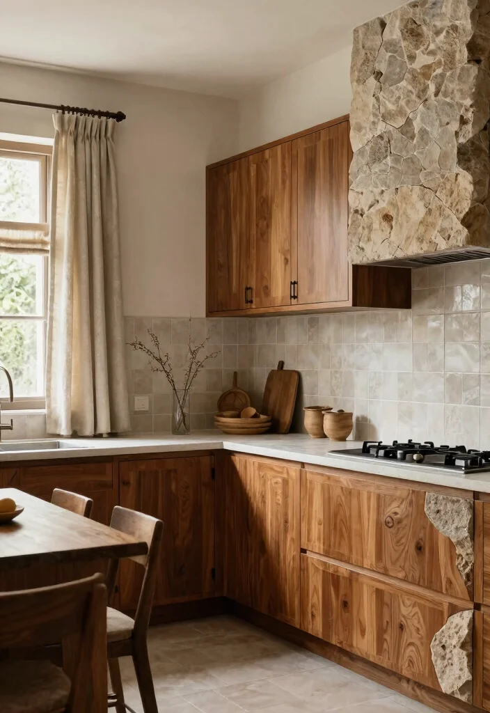 18 Modern Cherry Cabinets Kitchen Ideas With Rich Tone - 13. Mixing Textures with Cherry Wood 1