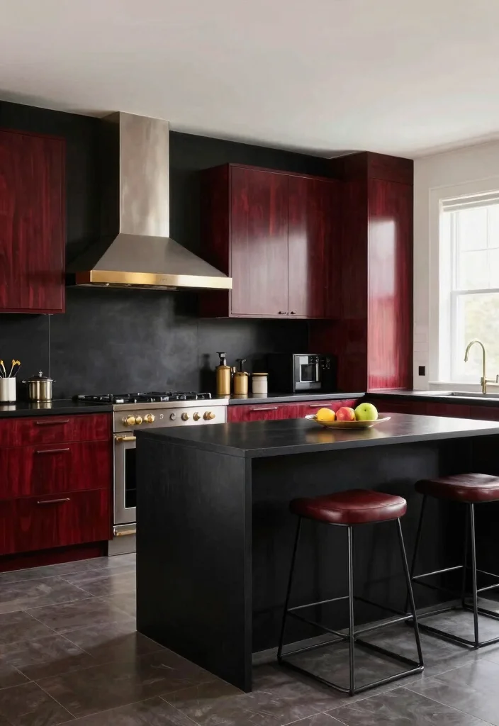 18 Modern Cherry Cabinets Kitchen Ideas With Rich Tone - 16. Bold Black and Cherry Combination 1