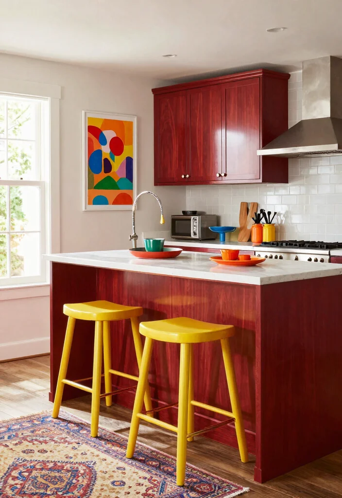 18 Modern Cherry Cabinets Kitchen Ideas With Rich Tone - 4. Cherry Cabinets with Bold Accents 1