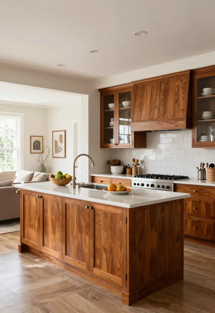 18 Modern Cherry Cabinets Kitchen Ideas With Rich Tone - 5. Open Concept Kitchen with Cherry Wood Elegance 1