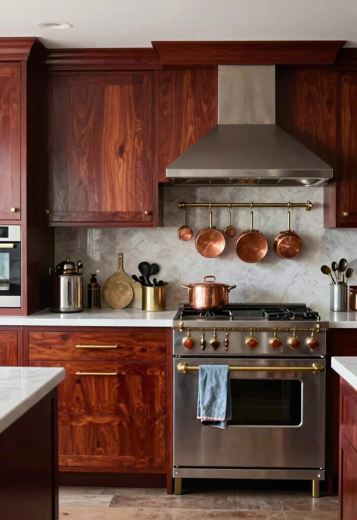 18 Modern Cherry Cabinets Kitchen Ideas With Rich Tone - 6. Eclectic Mix of Cherry Wood and Metals 1