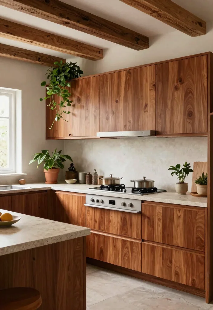 18 Modern Cherry Cabinets Kitchen Ideas With Rich Tone - 7. Integrating Nature with Cherry Wood 1