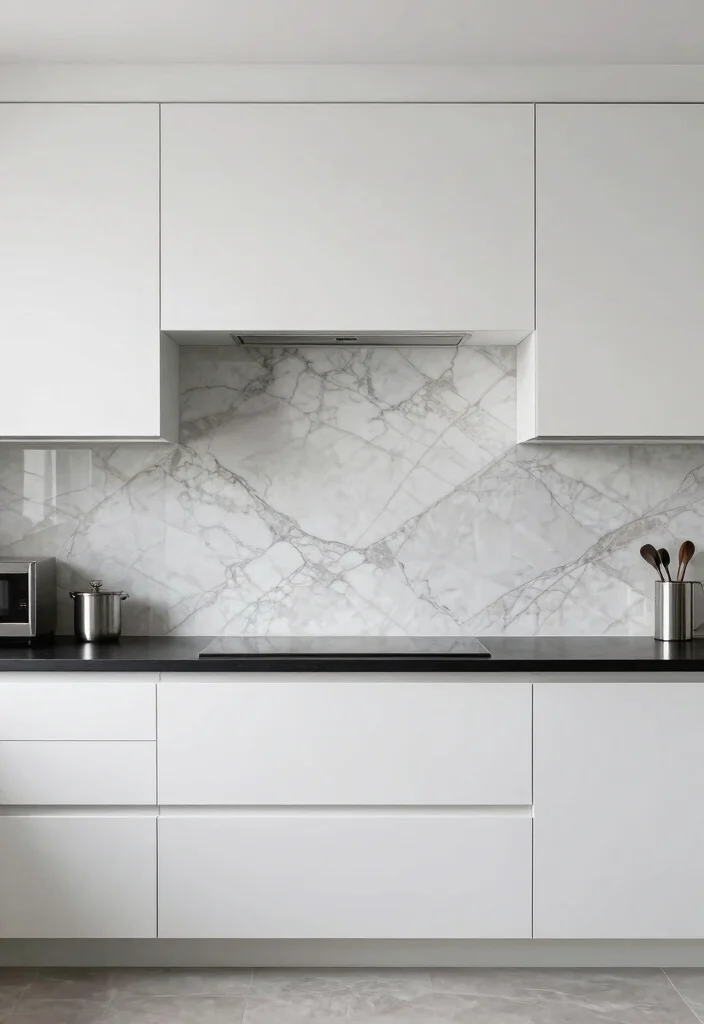 18 White Kitchen With Black Countertops Ideas With Striking Contrast - 13. Sophisticated Backsplashes 1