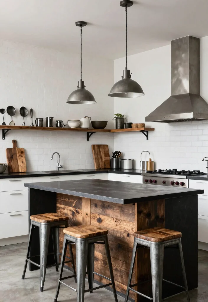 18 White Kitchen With Black Countertops Ideas With Striking Contrast - 2. Industrial Chic 1