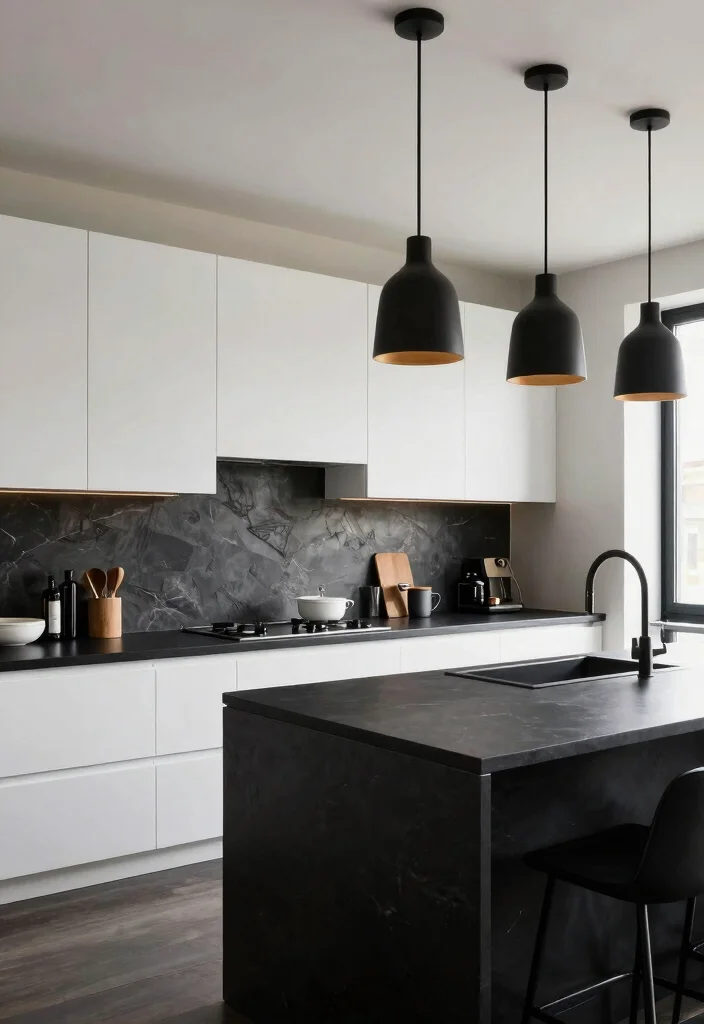 18 White Kitchen With Black Countertops Ideas With Striking Contrast - 5. High Contrast Drama 1