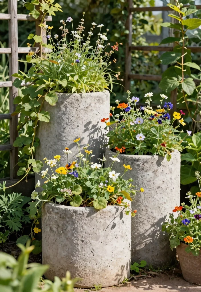 12 Concrete Garden Beds That Don't Crack After One Winter - 2. Rustic Textured Planters 1