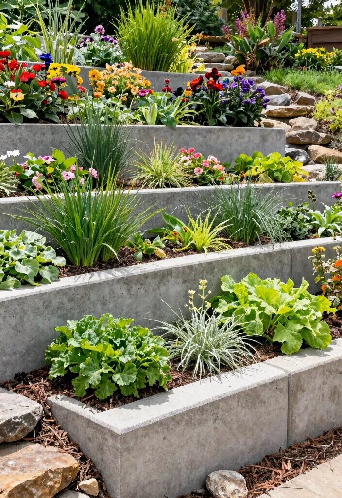12 Concrete Garden Beds That Don't Crack After One Winter - 3. Tiered Concrete Beds 1