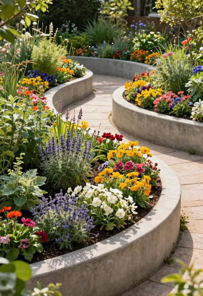 12 Concrete Garden Beds That Don't Crack After One Winter - 6. Curved Concrete Garden Beds 1