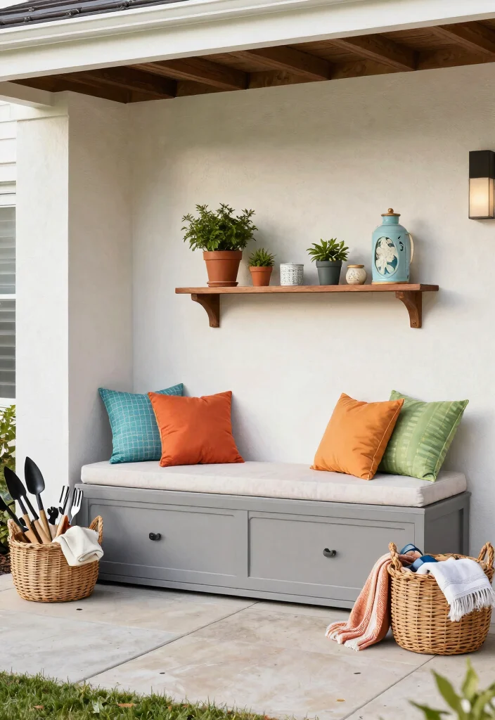 12 Covered Patio Decorating Ideas That Feel Like an Extra Room - 8. Fun and Functional Storage 1