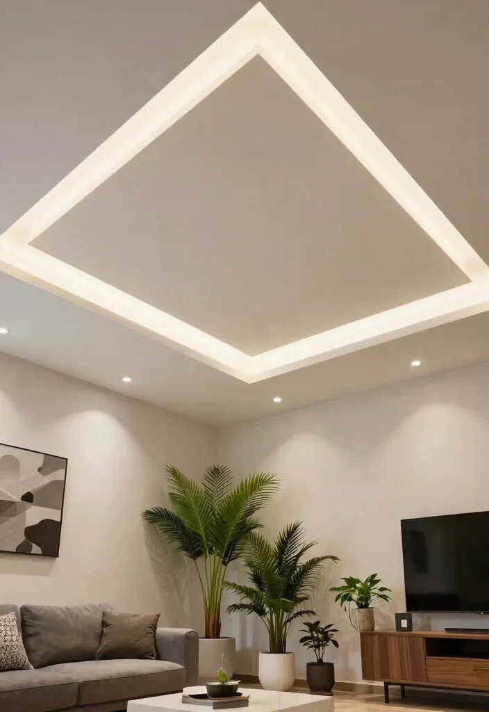 12 False Ceiling With Profile Lights for Modern Living Rooms - 2. Geometric Patterns 1