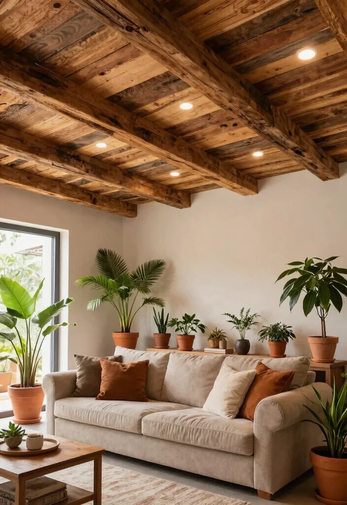 12 False Ceiling With Profile Lights for Modern Living Rooms - 5. The Rustic Charm 1