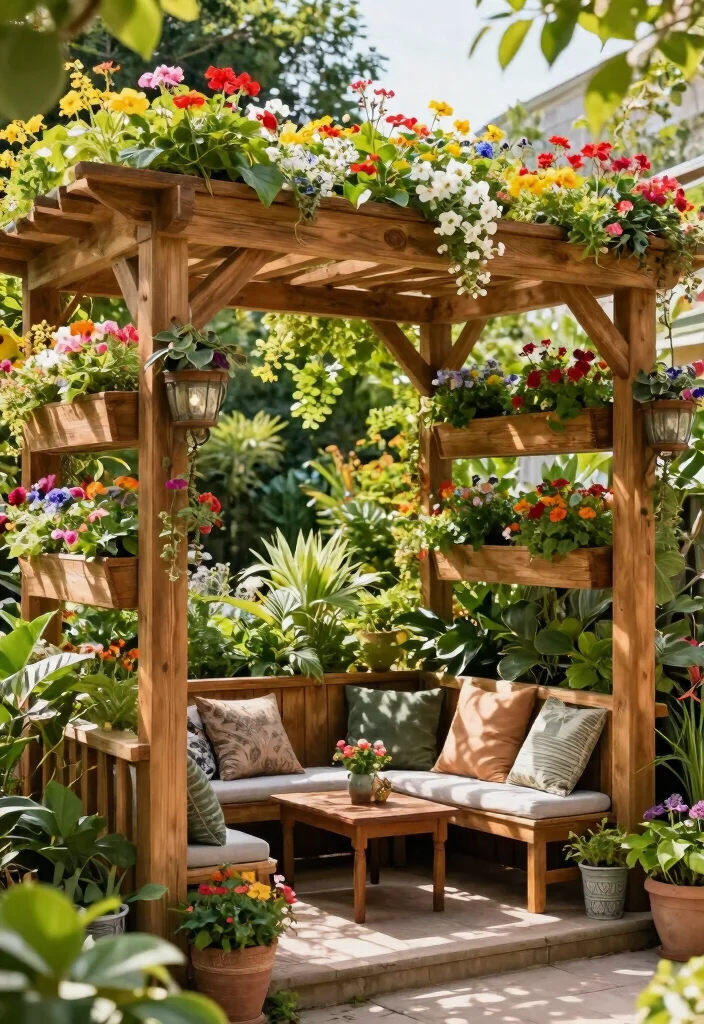12 Half Pergola Ideas for Small Yards and Tight Budgets - 11. Half Pergola with Planter Boxes 1