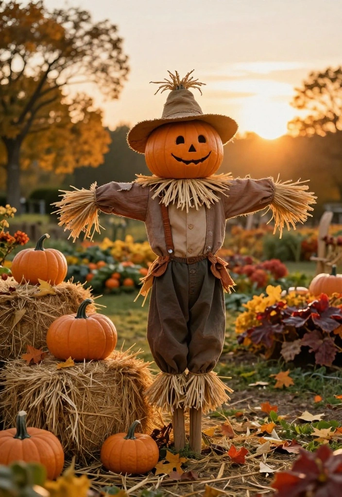 12 Halloween Decor Idea Outdoor Setups That Scare on a Budget - 3. Upcycled Spooky Scarecrow 1