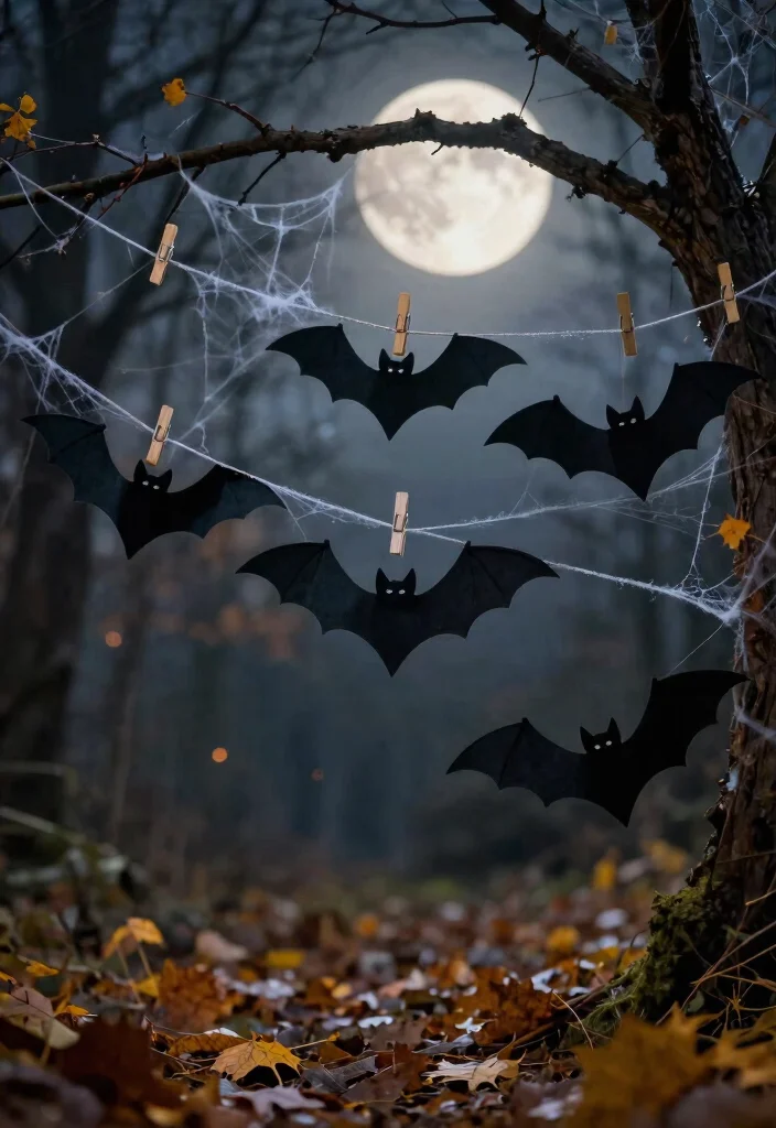 12 Halloween Decor Idea Outdoor Setups That Scare on a Budget - 4. Creepy Clothespin Bats 1