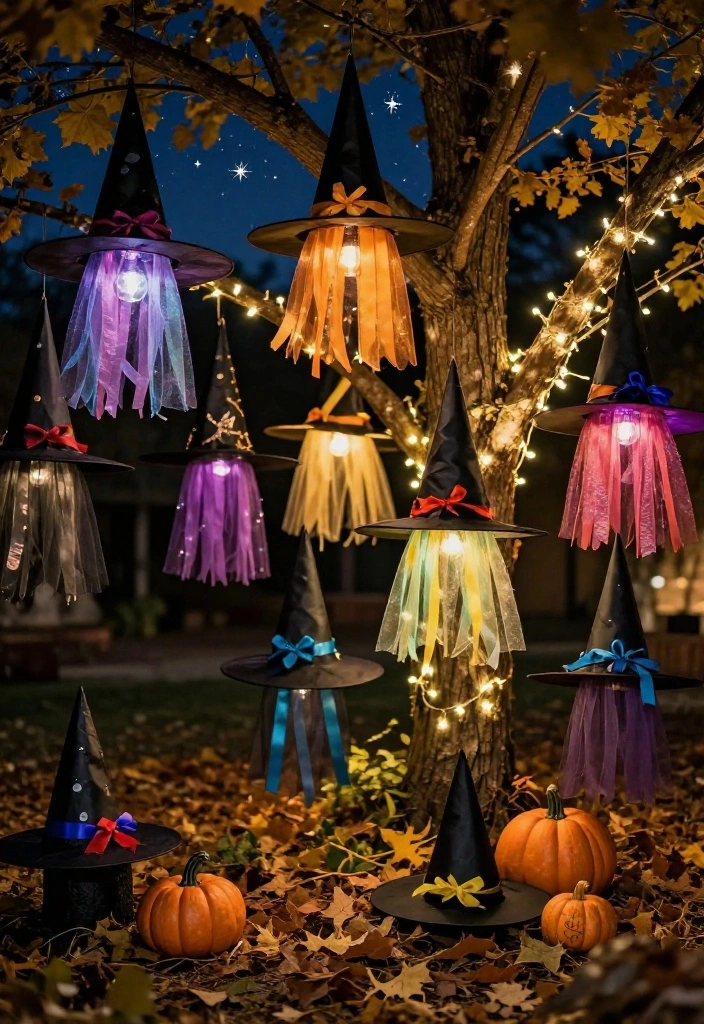 12 Halloween Decor Idea Outdoor Setups That Scare on a Budget - 7. Whimsical Witch Hats 1