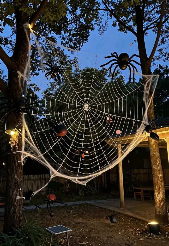 12 Halloween Decor Idea Outdoor Setups That Scare on a Budget - 9. Silhouette Spiders and Webs 1