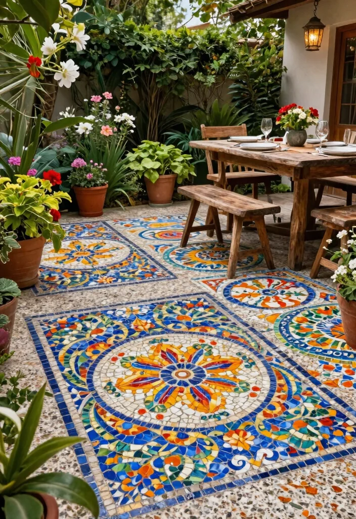 12 Outdoor Granite Flooring Design Ideas That Handle Weather - 3. Granite Tiles with Mosaic Inlays 1
