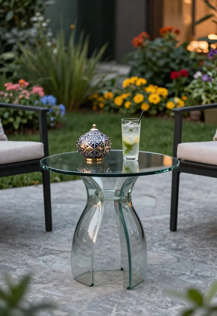 12 Outdoor Side Table Ideas That Won't Tip Over in Wind - 8. Sturdy Glass Table with Weighted Base 1