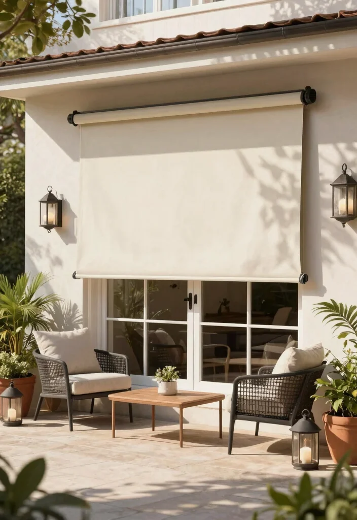 12 Patio Door Window Treatments That Block Heat Without Blocking Light - 7. Outdoor Roller Shades 1