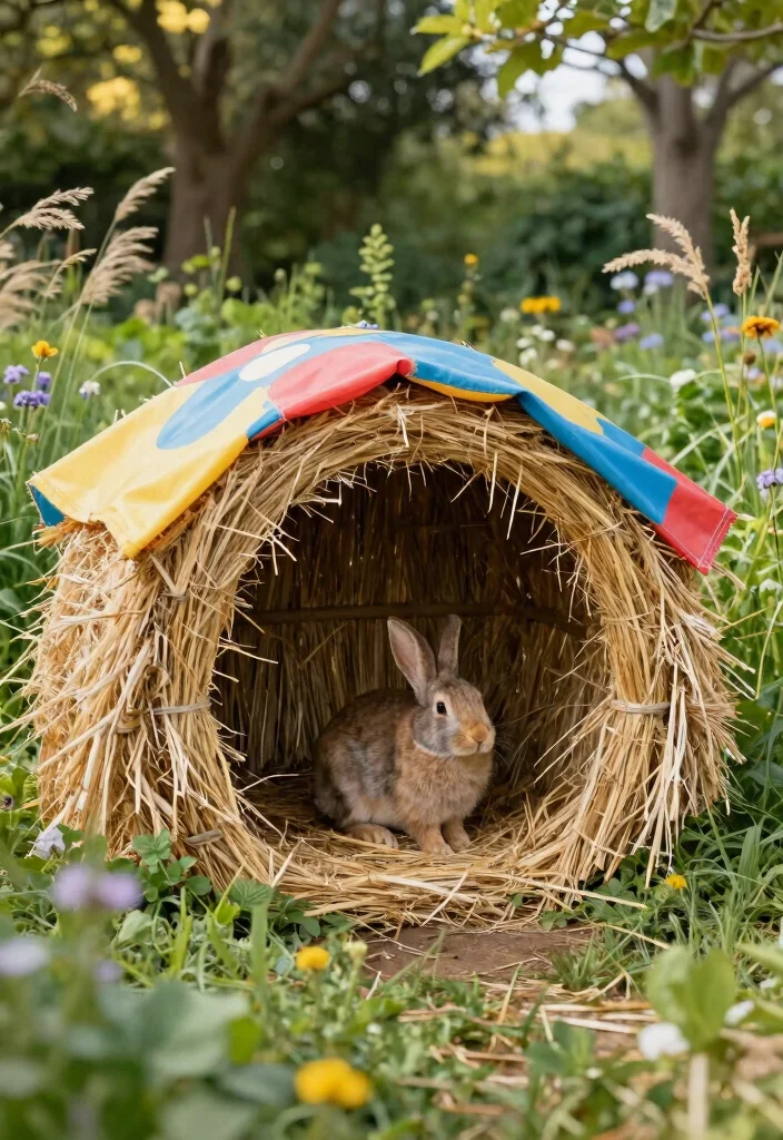 12 Rabbit House Outdoor Ideas That Stay Warm and Predator-Proof - 4. Straw Bales and Tarp Shelter 1