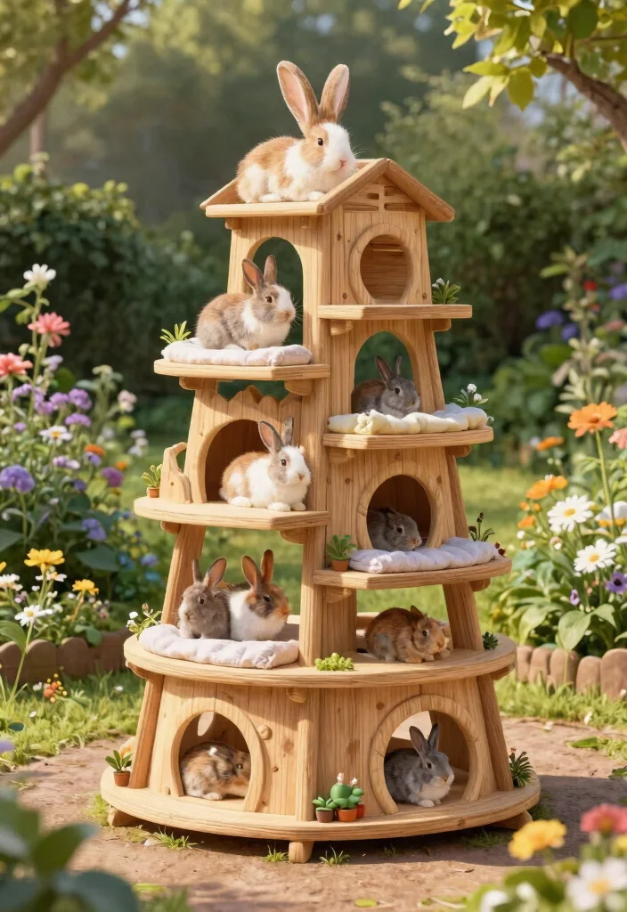 12 Rabbit House Outdoor Ideas That Stay Warm and Predator-Proof - 9. Multi-Level Rabbit Towers 1