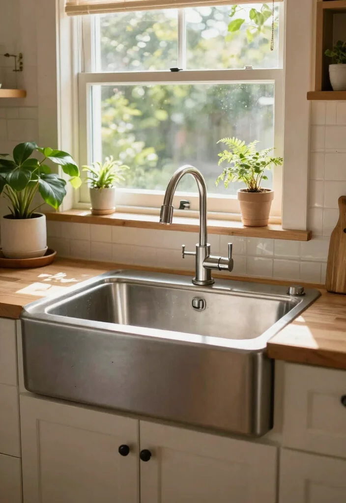 12 Stainless Steel Farmhouse Sink Ideas That Hide Water Spots - 12. Embrace Natural Light 1