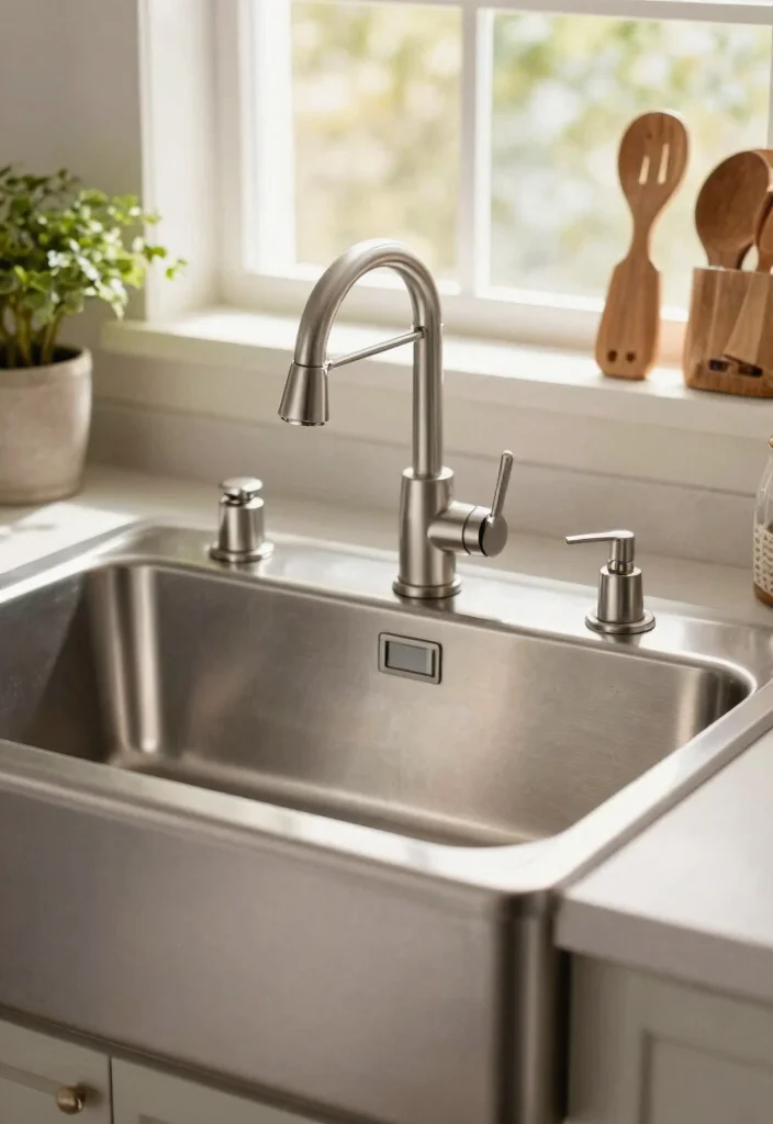 12 Stainless Steel Farmhouse Sink Ideas That Hide Water Spots - 7. Install a Soap Dispenser 1