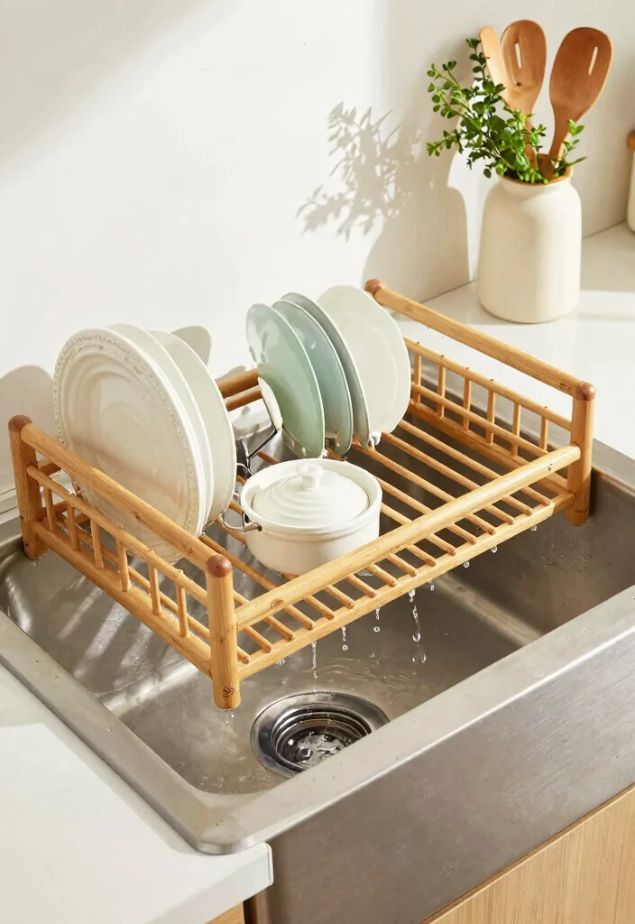 12 Stainless Steel Farmhouse Sink Ideas That Hide Water Spots - 8. Keep a Drying Rack Nearby 1