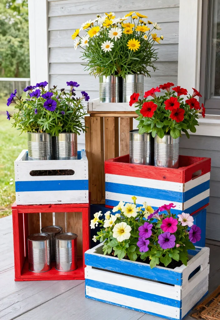 14 4th of July Porch Decor Ideas That Don't Look Tacky or Overdone - 1. Upcycled Planters with Patriotic Flair 1