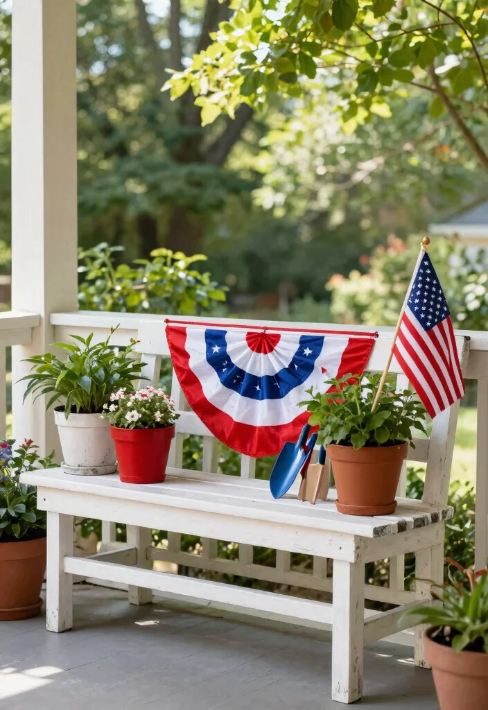 14 4th of July Porch Decor Ideas That Don't Look Tacky or Overdone - 11. Potting Bench Decor 1
