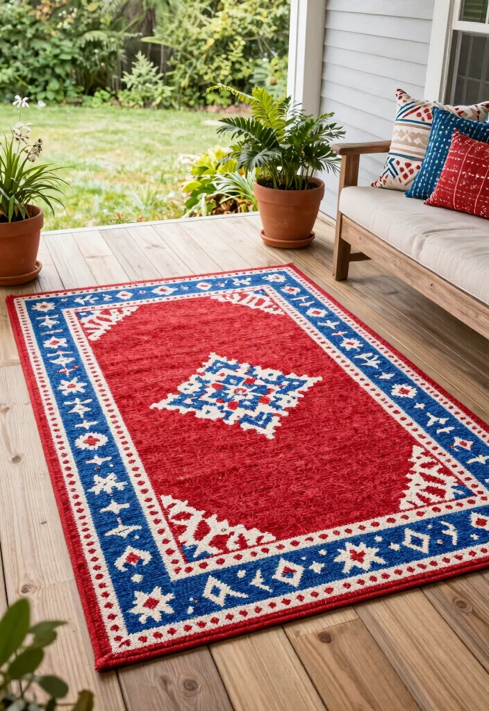 14 4th of July Porch Decor Ideas That Don't Look Tacky or Overdone - 14. Red, White, and Blue Outdoor Rug 1