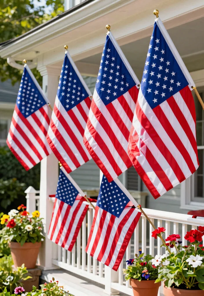14 4th of July Porch Decor Ideas That Don't Look Tacky or Overdone - 5. Red, White, and Blue Garden Flags 1