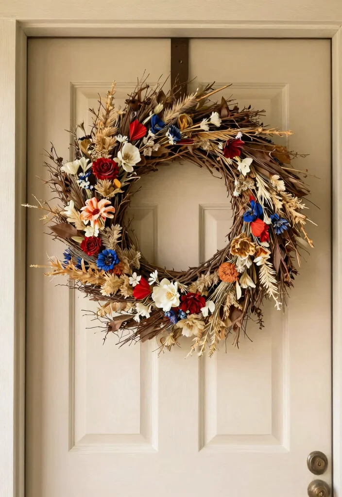 14 4th of July Porch Decor Ideas That Don't Look Tacky or Overdone - 7. Festive Wreath with Dried Flowers 1